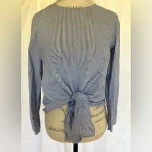Paraphrase Womens 3/4 Sleeve Tie Front Blouse in Blue/White Pinstripe Sz M
